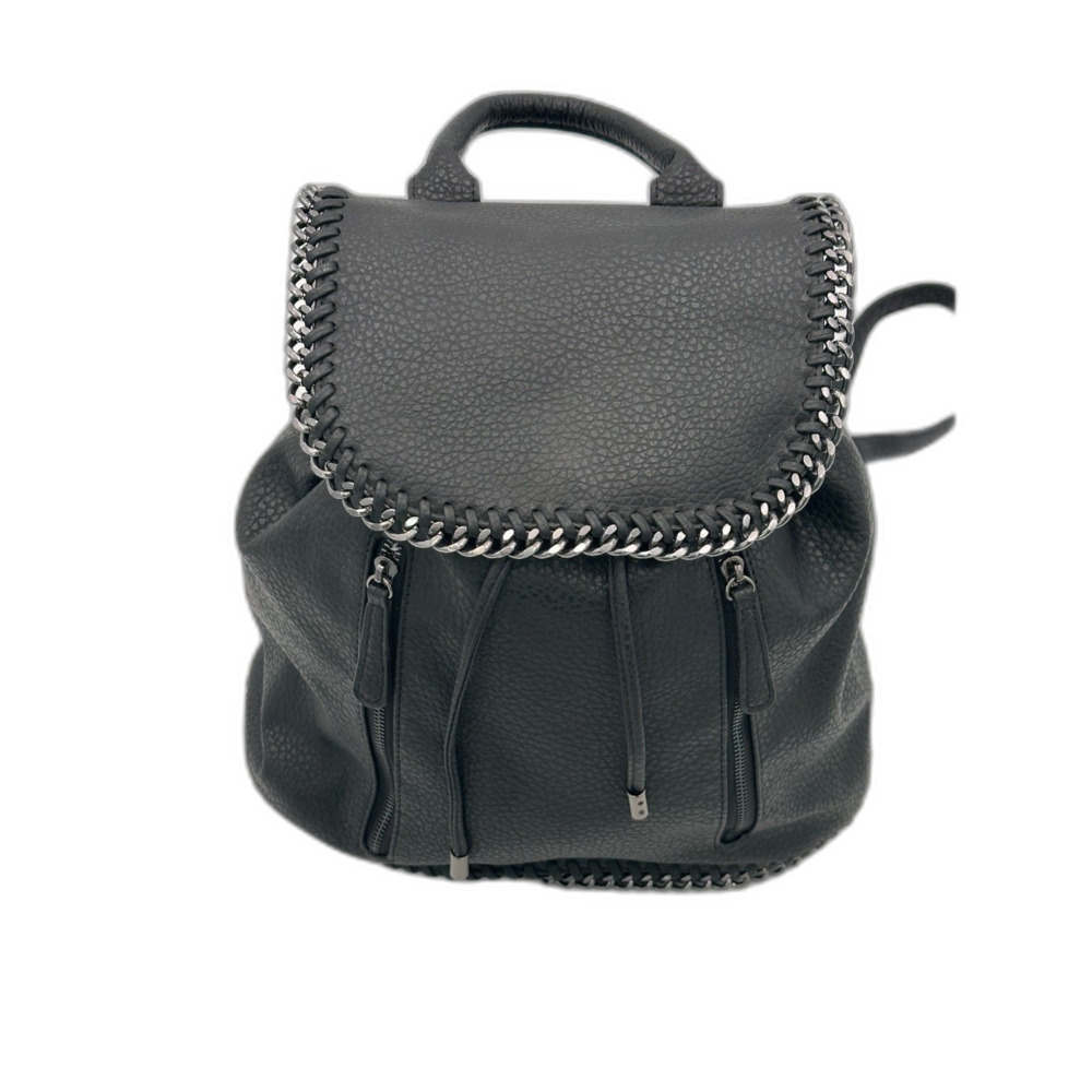 Expressions NYC Black Vegan Leather Backpack w/ Gunmetal Chain Detail NWOT - Picture 5 of 12